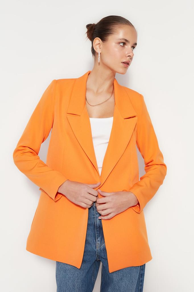 Women's Fashion Blazer Jacket Coat Lapel Long White Oversize Lined Woven Blazer Jacket