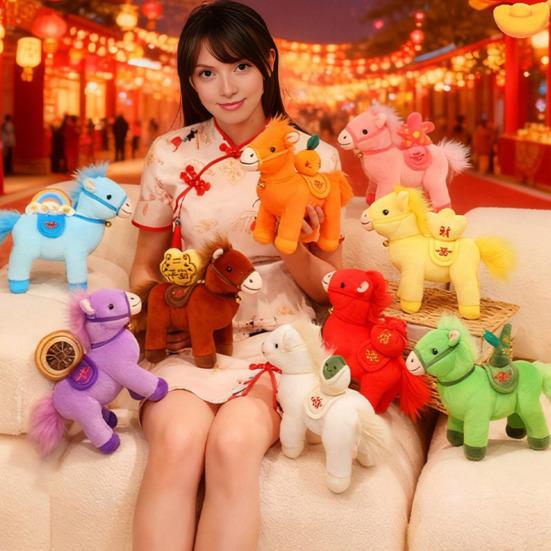 Плюшевая игрушка Лошадь Кукла Украшение на Китайский Новый год 2026 Счастливая Лошадь Зодиакальный Орнамент для Дома Фестивальный Декор