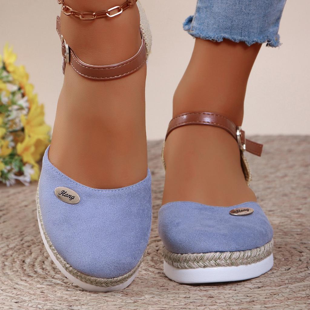 Новые римские сандалии большого размера женские весенне-летние сандалии с пряжкой на каблуке и пеньковой подошве