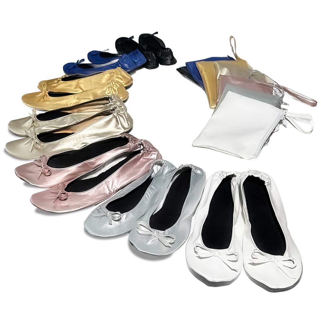 Fashion Women's Foldable Portable Ballet Flats for Indoor Use Roll Up Slippers, Conveniently Packaged, with , for Travel Wedding