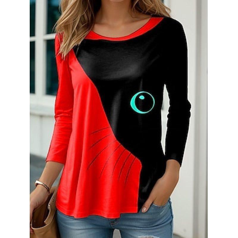 Women's 3d Colorful Cartoon Kawaii Cat Print Autumn Long Sleeve Tops Women's T-Shirt O-Neck Oversized Ladies Clothing