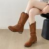 Popular Khaki Maillard Thick Heel Western Cowboy Boots Women's 2025 New Autumn Versatile Retro Knight Boots Short Boots