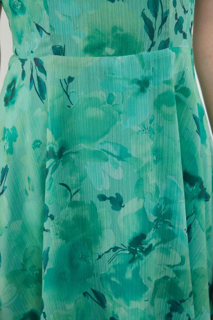 Женское стильное платье с зеленым узором, мини-шифоновое тканое платье на подкладке с вырезом на талии