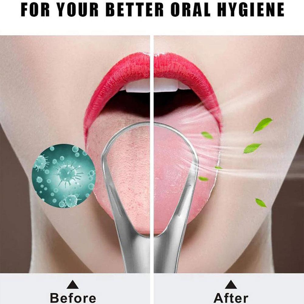 Stainless Steel Tongue Scraper Adult Oral Hygiene Tongue Coating Brush Mouth Bad Breath Remover Cleaner