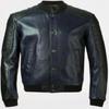 Leather Bomber Jacket for Men | Stylish Navy Blue Bomber Leather Jacket| Two Tone Leather Jacket Snap Button Closure | Ribbed Cuff Jacket