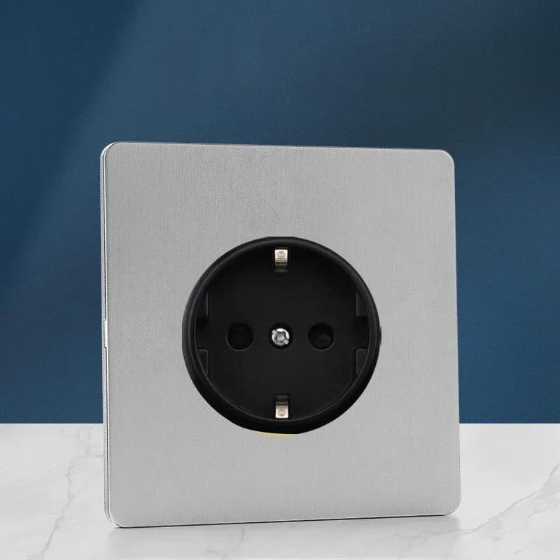 Wall Light Toggle Retro Switch Panel 1-4 Gang2Way Eu Silver Gray Brushed Stainless Steel Antique Switch Outlet with USB Charging