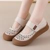 Handmade Light Luxury Retro Fashion Genuine Leather Hollowed Out Cowhide Sandals - Velcro Flats Women's Shoes