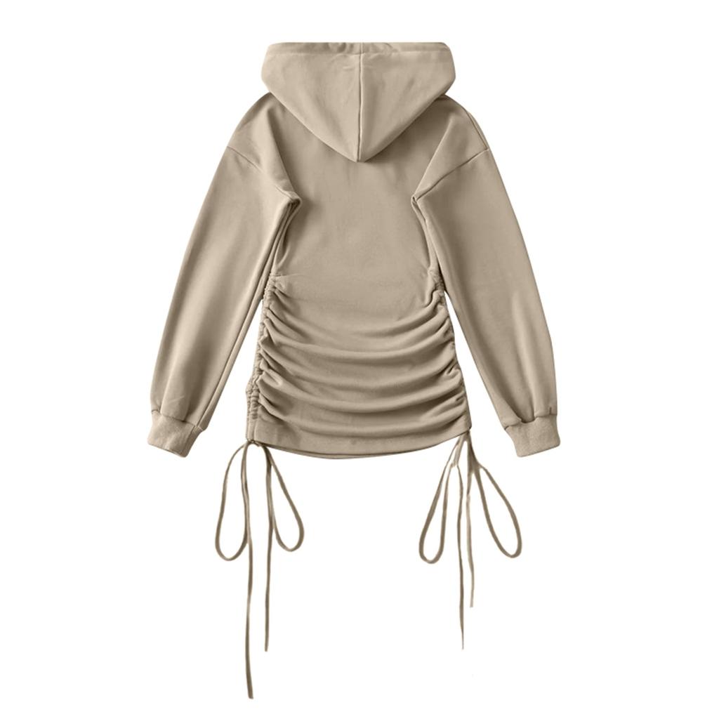 Женское платье-толстовка с капюшоном и завязками по бокам, повседневное однотонное платье-туника с длинным рукавом