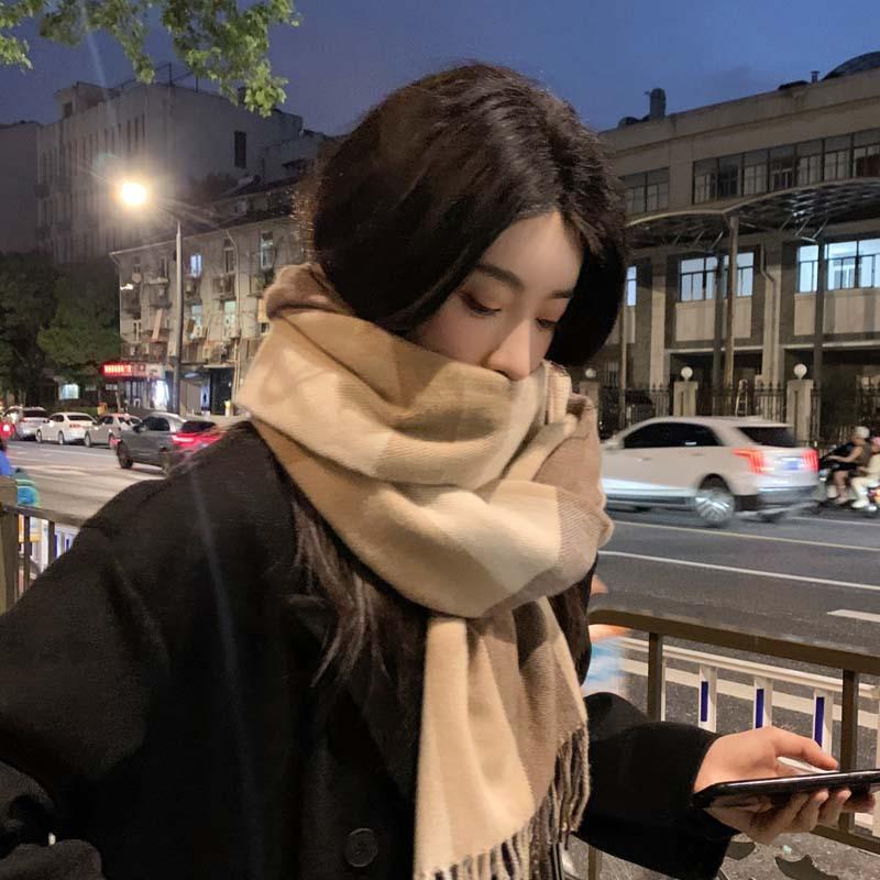 Warm Thick Plaid Imitation Cashmere Autumn and Winter Tassel Scarf
