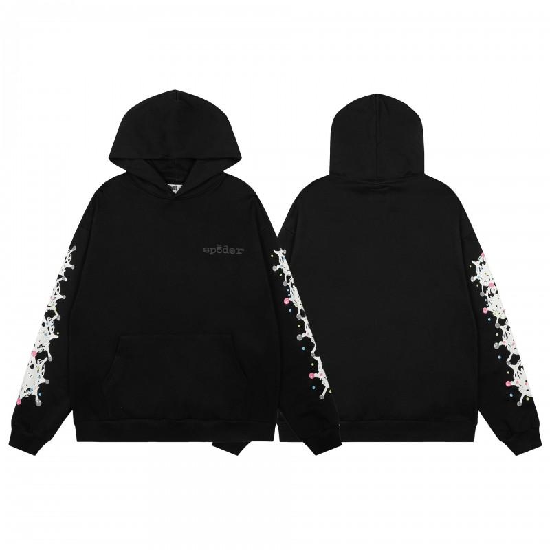 Sp5der Letter Print Hooded Sweatshirt Unisex Oversized Cotton Pullover Fall Casual Wear