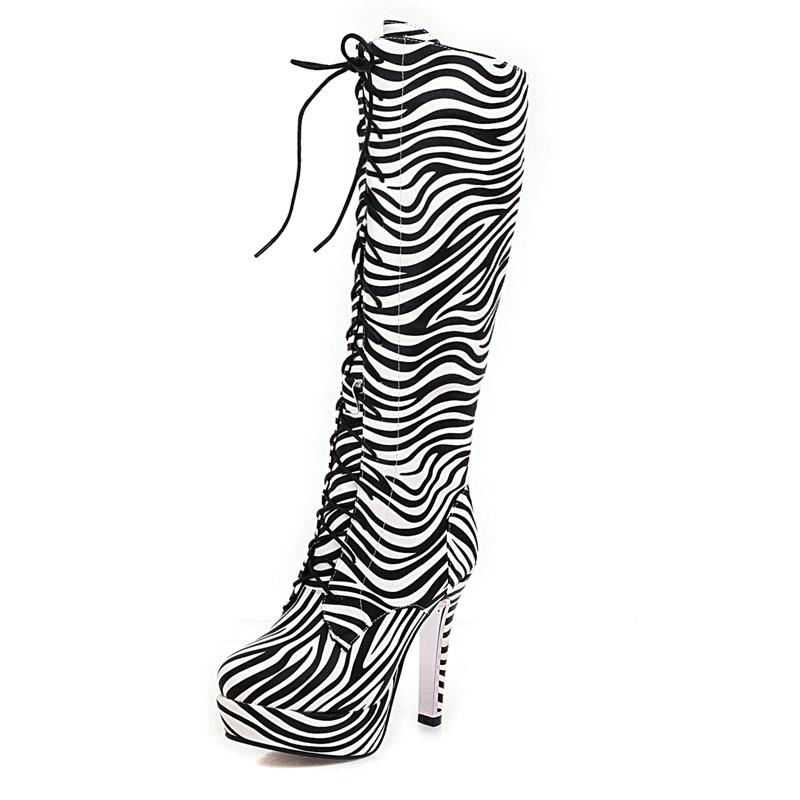 Модные сексуальные высокие сапоги до колена, женская обувь, на платформе, с принтом, кожаные высокие сапоги для женщин, серебристые, осенне-зимние, вечерние, длинные сапоги, женская обувь