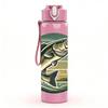 1PC Big Mouth Bass Fishing Animal Print 750ml Color Plastic Sports Water Bottle Leakproof Flip Straw Lid Suitable for Sports Office Home Use
