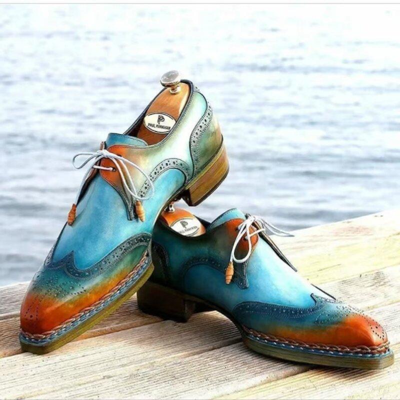 Модные туфли-блоки для мужчин, роскошные деловые кожаные туфли, европейские туфли для светских джентльменов, мужские размеры 38-48