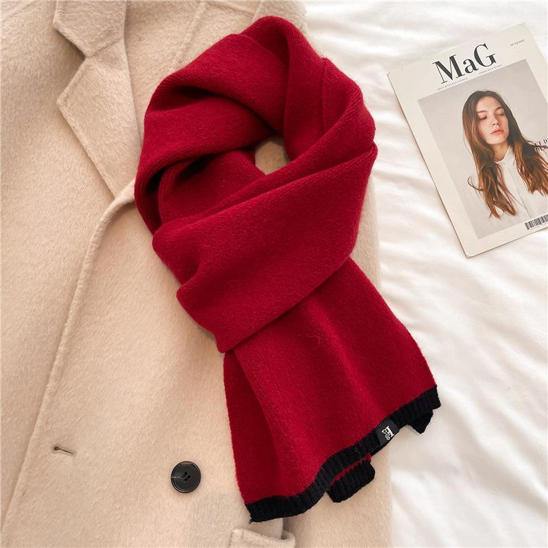 Winter New Solid Color Versatile Raw Scarf Knitted Wool Warm Scarf For Men And Women Basic External Thickened