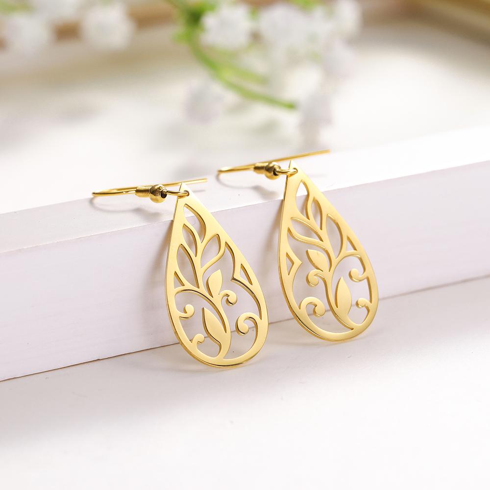 Vintage Hollow Women‘s Flower Earrings Jewelry Stainless Steel Water Drop Shape Geometric Earring