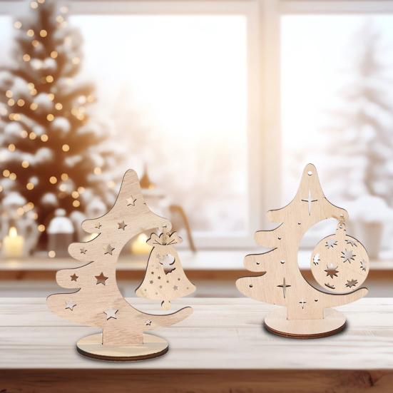 Xmas Tree Cutout Ornament Wooden Tree Ornament with Cut-out Patterns Hanging Pendant Freestanding Christmas Tree Centerpiece for Table Mantel