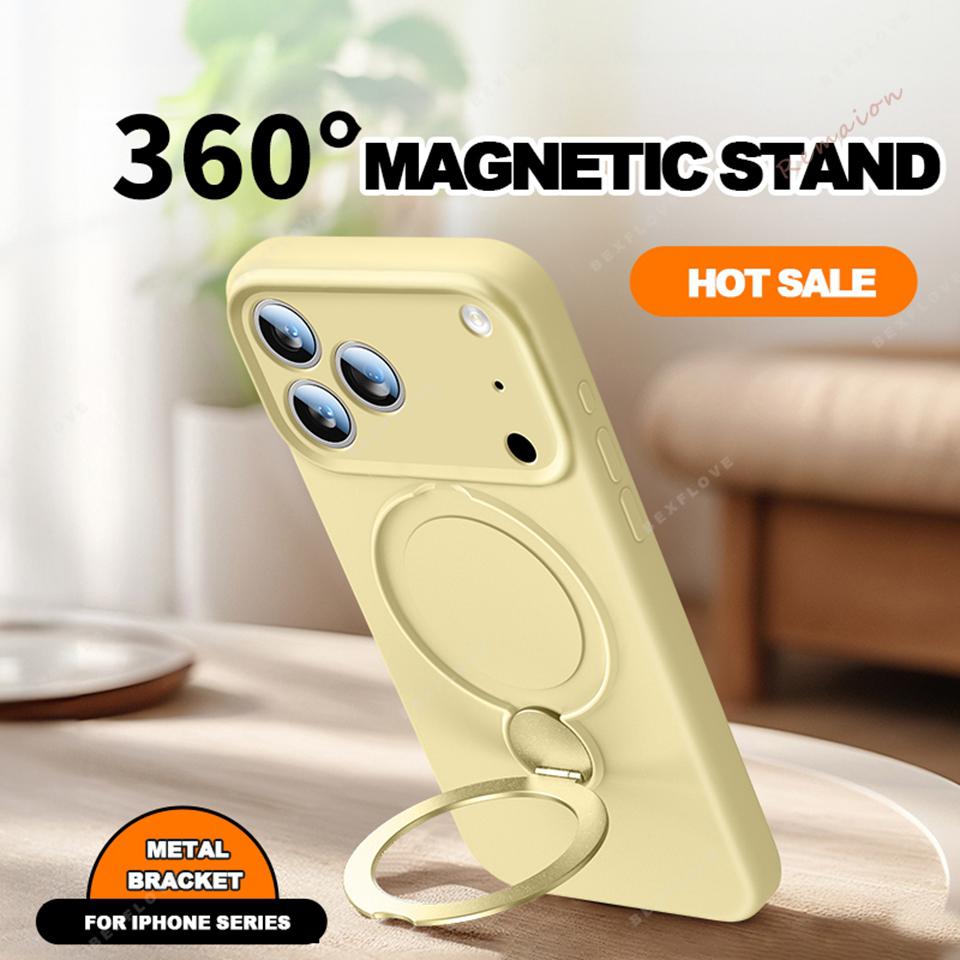 Чехол-подставка из жидкого силикона с магнитным креплением для iPhone 17 13 14 15 16 Pro Max Air Plus Magsafe Защитная крышка