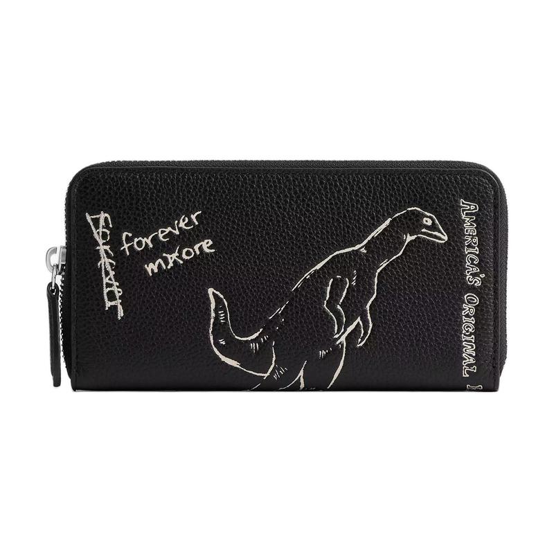 COACH 19 Accordion Sketch Print Design Polished Pebbled Leather Wallet Men's Black black
