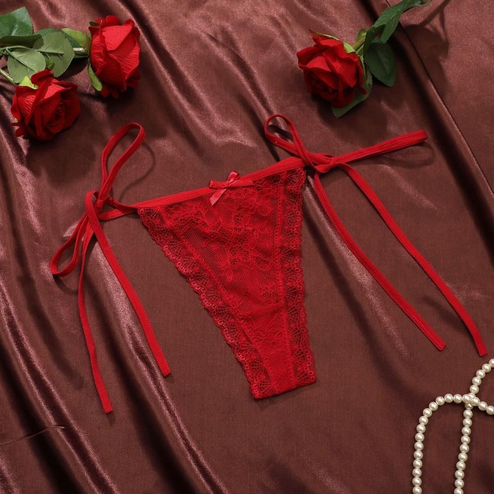 Adjustable Waist Strap Bow Lace Flower Transparent Briefs Female Lingerie Romantic T Panties  Gift