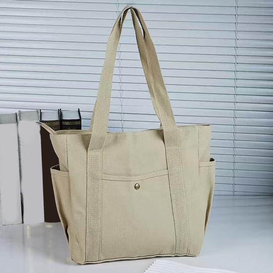 Yousheng Women Canvas Shoulder Bag Heavy Duty Work Tote with Side Pockets Zip Closure Handbag for Travel Shopping Commuting Gym