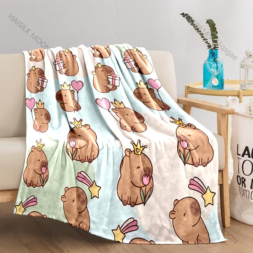 Various Sizes Capybara Cartoon Blanket Warm Soft Fluffy Throw King Size Luxury Throw Kid Adult Bed Sofa Blanket Travel Throw
