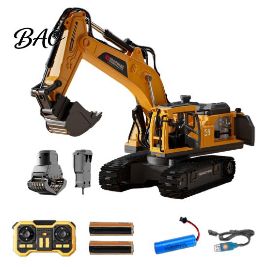 Heavy Duty Alloy Digger 3-In-1 Remote Control Excavator Toy, 3 Replaceable Heads, 2.4G RC Construction Vehicle with Sounds Lights Sounds, Movable