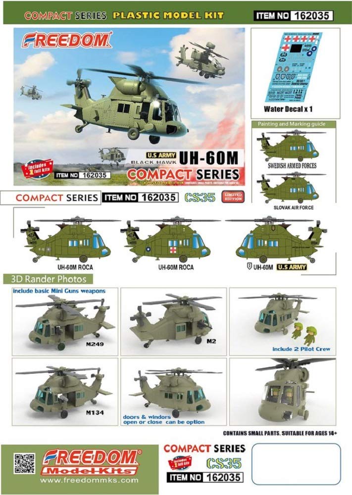 Сборная модель Freedom Model Kit Серия Compact Армейский Black Hawk Пластиковая модель FRE162035 США. UH-60M (США/Тайвань/Шведский/Словацкий)