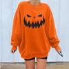 Women's Winter Casual Round Neck Solid Color Halloween Print Long Sleeve Tops