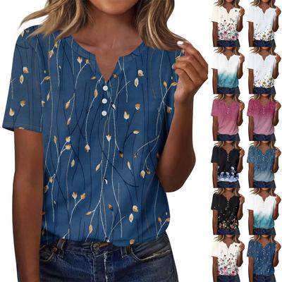 Женская мода повседневный короткий рукав цветочный принт топ
