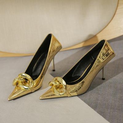 Роскошные женские туфли-лодочки на высоком каблуке-шпильке 8,5 см. Дизайнерские блестящие туфли-таконы на высоком каблуке цвета золотистого и серебряного цвета, свадебные туфли для свадебной вечеринки