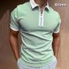 Men's Short Sleeve Tops Patchwork Color Collar Trendy Loose Polo Shirts