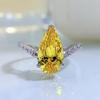 Кольцо из стерлингового серебра 925 пробы с желтым бриллиантом грушевидной формы, вдохновленное инфлюенсером Ванван, женское ювелирное изделие с бриллиантом высокой чистоты.
