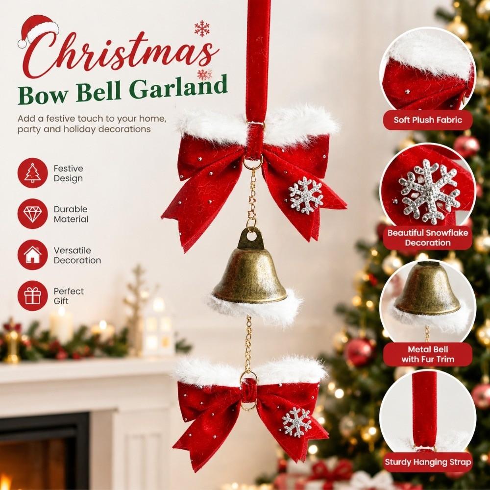 Vintage Bell Christmas Bell Ornament Fabric Bow Christmas Tree Pendant Window Scene Decor