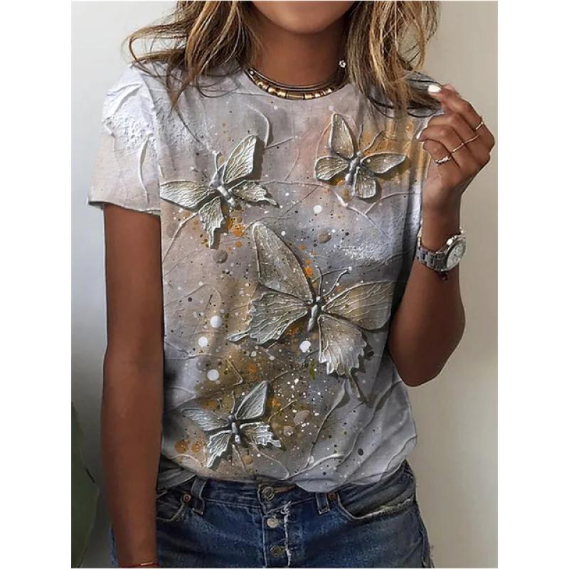 Fashion Tops For Woman Tees 2024 Summer Women Shirt 3D Floral Print Short Sleeve Female T-shirts Plus Sized Women's Y2k Clothing