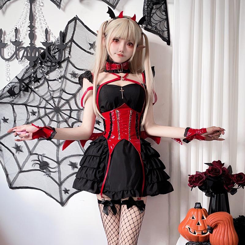 Halloween Costume Adult Diablo Goth Maid Costume Sexy Imp Anime Cosplay Bat Costume