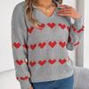 Autumn Winter Vintage Loose Long Sleeve Top Heart Print Cardigan Knitwear V-Neck Sweater