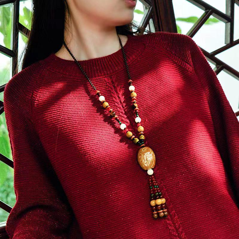 GemChic женские новые этнические керамические деревянные бусины кисточка кулон ожерелье винтажная длинная цепочка мода день рождения рождественский подарок ювелирные изделия