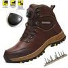 Rotating Button Steel Toe Safety Shoes For Men's Work Boots Easy Wear Work Construction Pu Leather Anti Puncture Men Boots