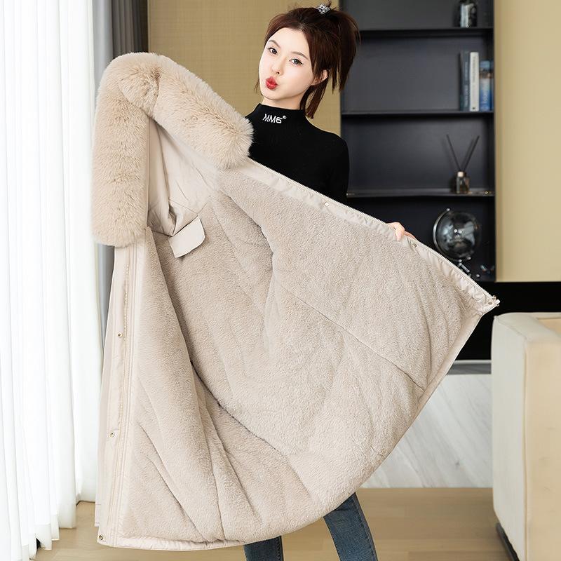 Cotton-padded Jacket Women's Middle School Long New Winter Clothes Artificial Wool Cotton-padded Coat Loose Thickening Pie To Overcome The Coat