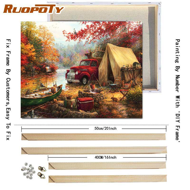 RUOPOTY Цифровая живопись Осенний пейзаж Wall Art Уникальный подарок DIY Рамка Украшение дома Ручная роспись Раскраска Гостиная