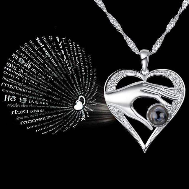 New Palm Necklace 100 Language I Love You Necklace Memory Projection Pendant Wedding Letter Necklace Drop Shipping