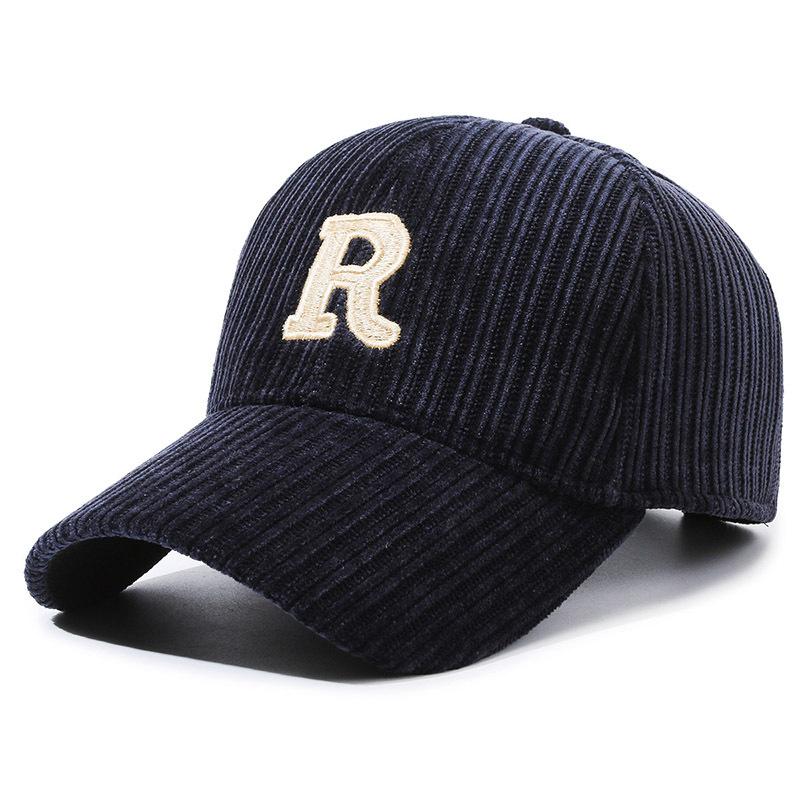 Hat Men and Women Autumn and Winter New Striped Ins Tide Letter R Baseball Cap Corduroy Duck Tongue Cap