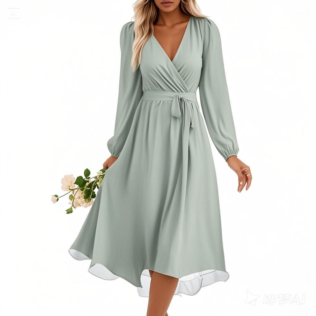 Женское летнее свободное платье с V-образным вырезом, Элегантное платье