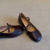 Sheepskin Version~ Genuine Leather Flat-bottomed Retro Word with Mary Jane Shoes Children's New Round Head Shallow Mouth Single Shoes Small Leather