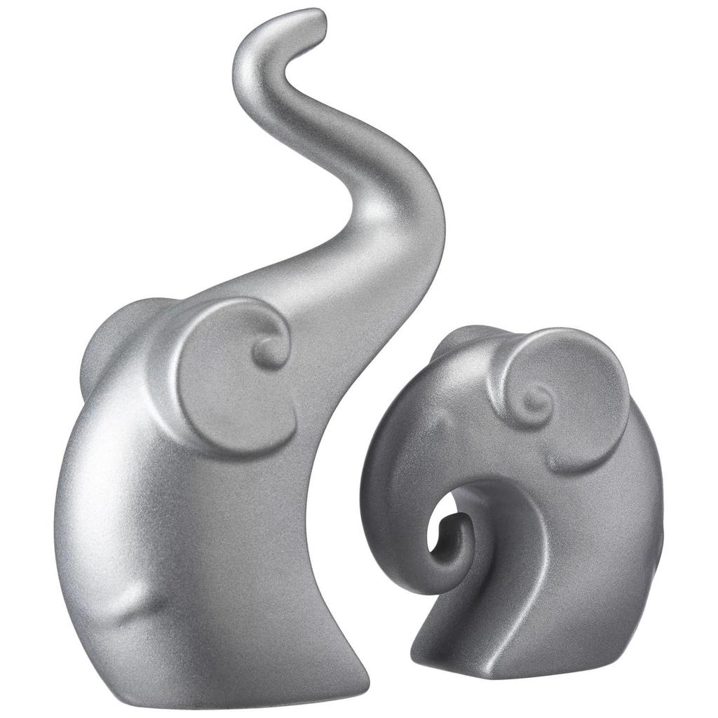 Latest Silver Home Decor Elephant Couple | Ceramic Figurines (Set of 2, Matte Silver)
