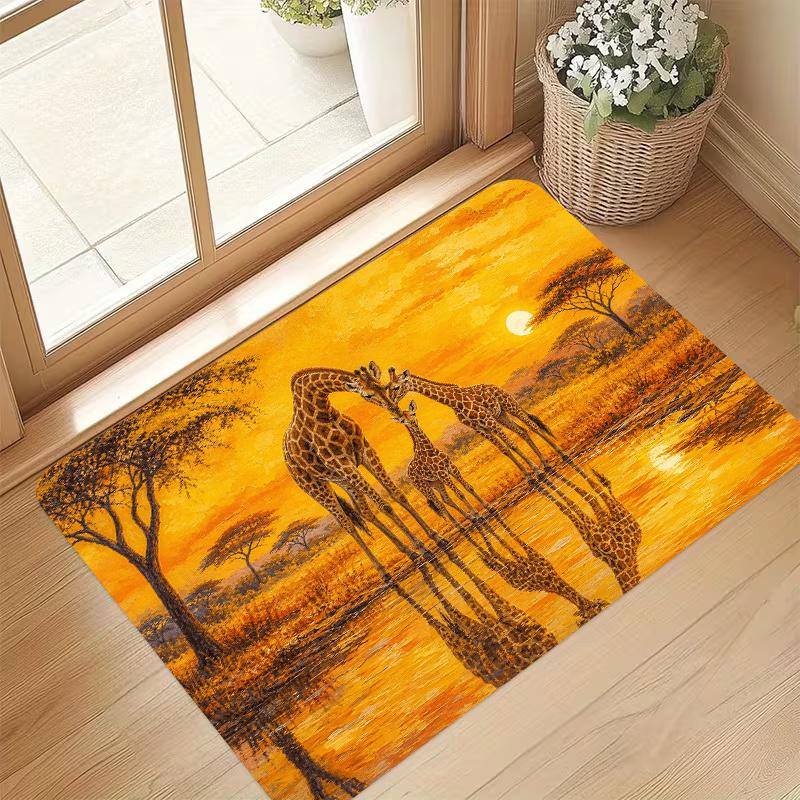1pc African Savanna Giraffe Mat Suitable for Home & Outdoor, Non-Slip Machine Washable Low-Pile with Giraffe Print, Adhesive Backing Suitable for Entr