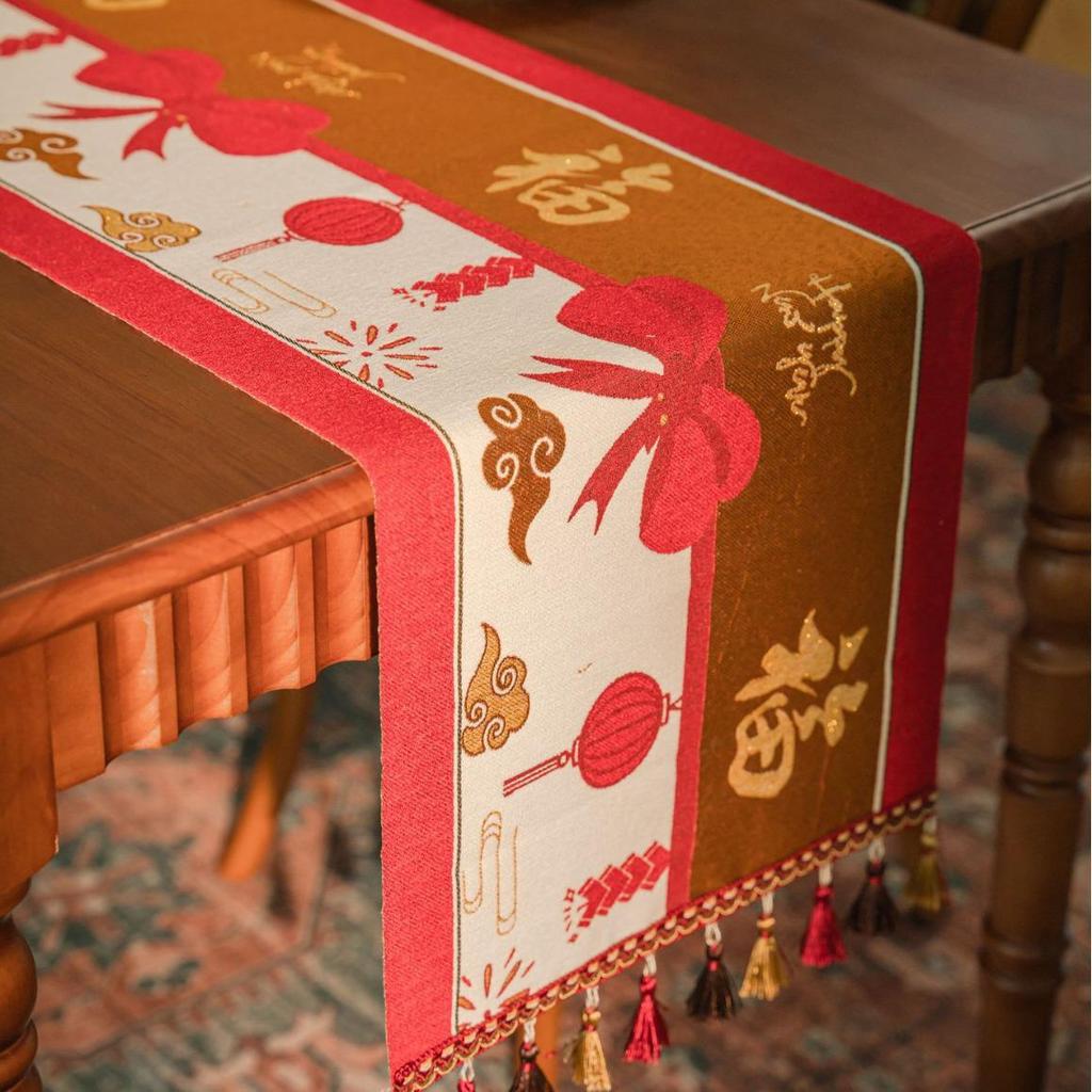 Жаккардовая окрашенная пряжа Рождественский снеговик олень кисточка полиэстер дорожка на стол/кровать