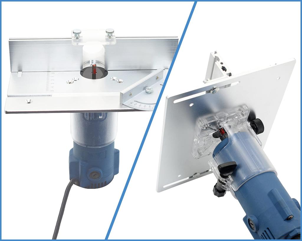 Milling Machine Table Insert Plate, Aluminum Router Table Top with Back Fence and Square, Universal Cutter Flap for Woodworking Workbench (Silver)