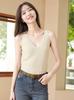 Women's V-Neck Cashmere Spaghetti Strap Vest - Warm Ribbed Sleeveless Base Layer for Autumn/Winter.