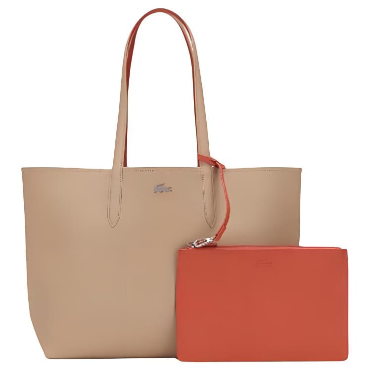 LACOSTE PVC Tote Bag, Shopping Bag, Handbag, Shoulder Bag Large Women's Khaki & Orange NF2142AA-N88